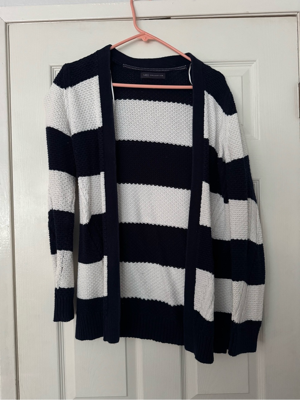 Navy & White Striped Open-Front Cardigan